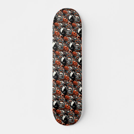 Skateboard Chat d'Halloween avec Citrouilles (Devant)