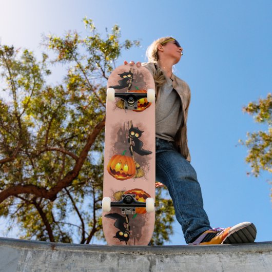 Skateboard Chat effrayé par Citrouille Fun Halloween caractèr (Extérieur 1)