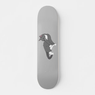 Skateboard Chat gris et blanc Tuxedo