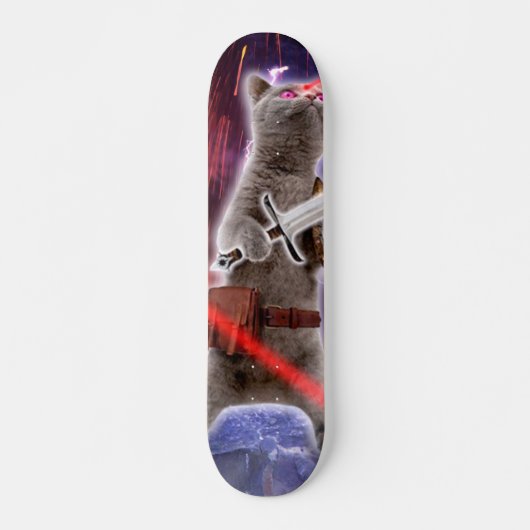 Skateboard Chat guerrier avec lasers de l'oeil (Devant)