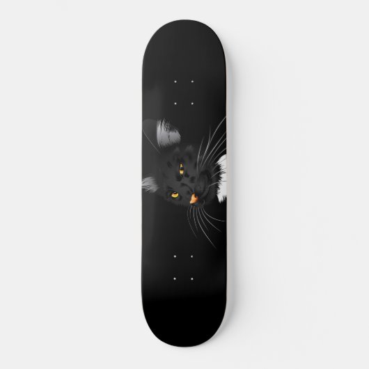 Skateboard Chat noir aux yeux jaunes dans le noir (Recto)