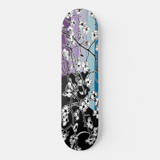 Skateboard Chat noir Fleur de cerisier Fruits pourpres (Recto)