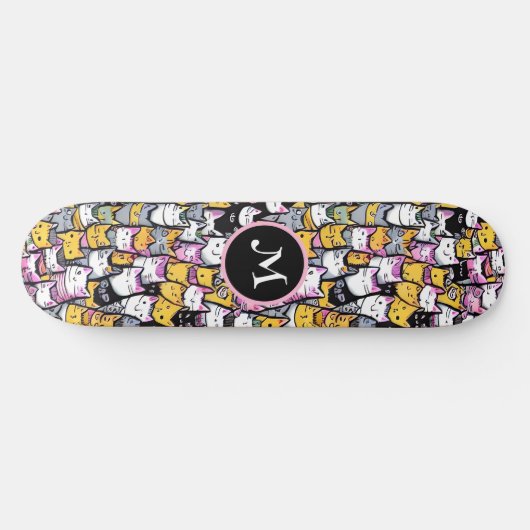 Skateboard Chat visage mignonette kittie animaux motif doodé  (Horz)