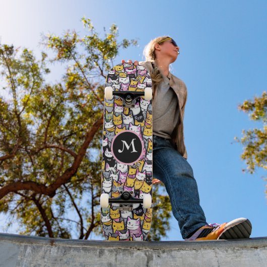 Skateboard Chat visage mignonette kittie animaux motif doodé  (Extérieur 1)