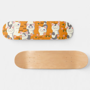 Skateboard Chats blancs et gingembre motif yeux verts yeux bl