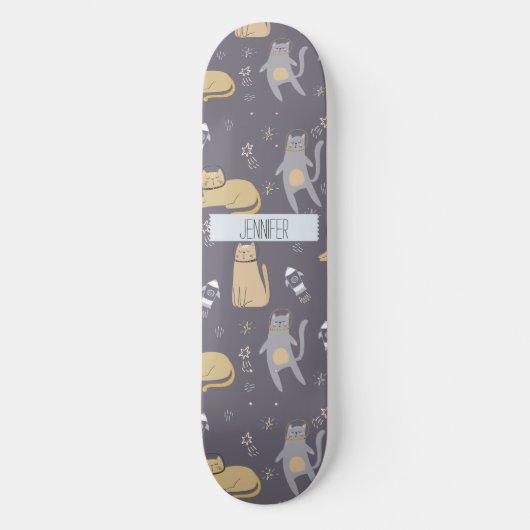Skateboard Chats dans l'espace Motif sans couture Nom personn (Recto)