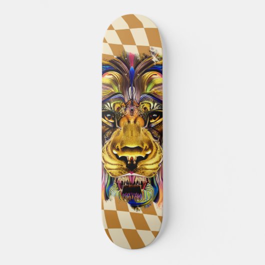 Skateboard Checkered Retro Golden Lion (Voorkant)