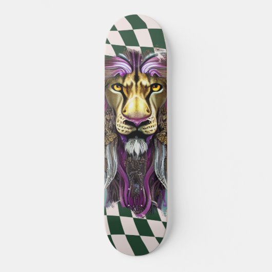 Skateboard Checkered Retro green paars Lion (Voorkant)