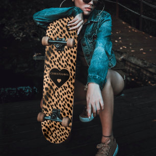 Skateboard Cheetah Imprimer Motif Tan Brown & Coeur noir