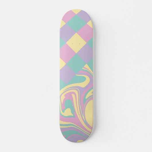 Skateboard Chèques et perles Pastel Rose, Jaune, Violet & Ver (Devant)