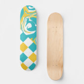 Skateboard Chèques et permules en Turquoise, Jaune et Blanc (Recto)