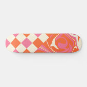 Skateboard Chèques et tourbillons - rose, orange et crème (Horz)