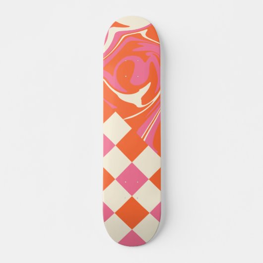 Skateboard Chèques et tourbillons - rose, orange et crème (Devant)