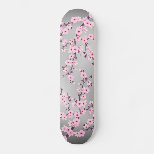 Skateboard Cherry Blossom Gris rose Asie Floral (Recto)