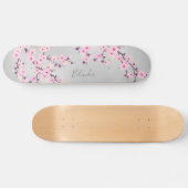 Skateboard Cherry Blossom rose gris Asie Floral Monogramme (Horz)
