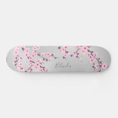 Skateboard Cherry Blossom rose gris Asie Floral Monogramme (Horz)