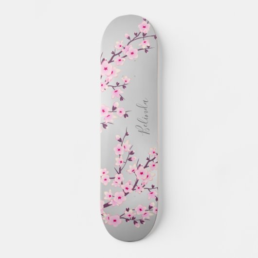 Skateboard Cherry Blossom rose gris Asie Floral Monogramme (Recto)