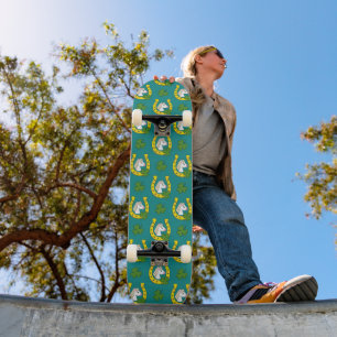Skateboard Cheval blanc avec Chaussure de Cheval d'or, Motif