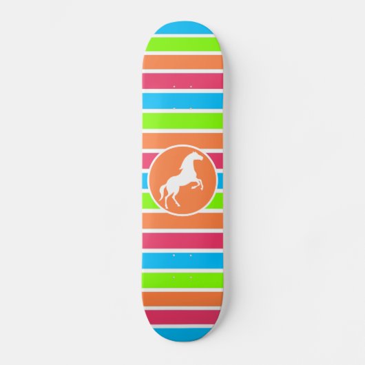 Skateboard Cheval; Bleu vert rose néon (Recto)