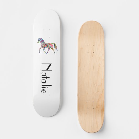 Skateboard Cheval d'arc-en-ciel - votre nom (Recto)