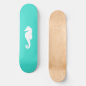 Skateboard Cheval de mer Turquoise et Blanc (Recto)