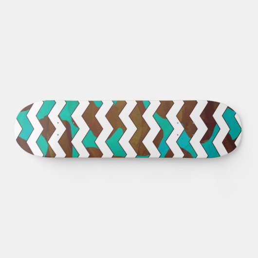 Skateboard Chevron Cow Impression Brown et Turquoise (Horz)