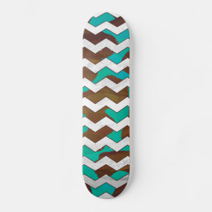 Skateboard Chevron Cow Impression Brown et Turquoise