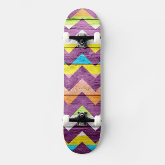 Skateboard Chevron en bois abstrait coloré #4 (Recto)