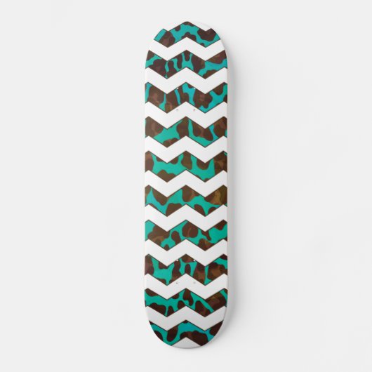 Skateboard Chevron Leopard Impression Brown et Turquoise (Recto)