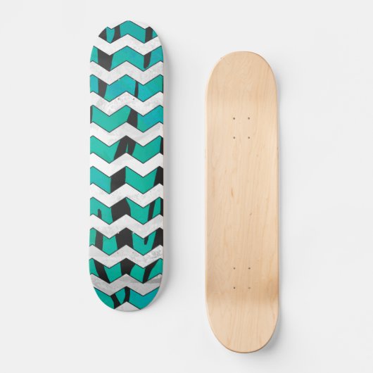 Skateboard Chevron Tiger noir et Turquoise (Recto)