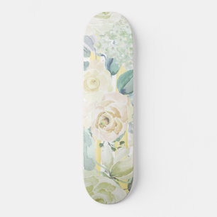 Skateboard Chic menthe vert jaune aquarelle bleu floral