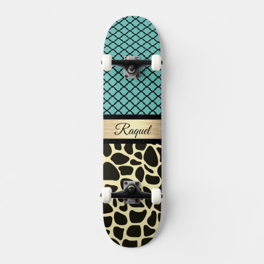 Skateboard Chic Quatrefoil Giraffe Imprimer (Recto)