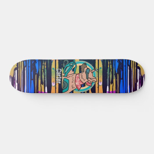 Skateboard Chien de rue rétro avec lunettes de soleil | Drôle (Horz)
