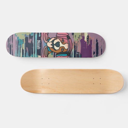 Skateboard Chien rétro de rue avec casque | Drôle (Horz)