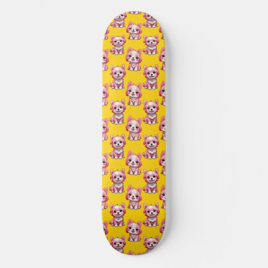 Skateboard Chien rose Motif design - Jaune (Recto)
