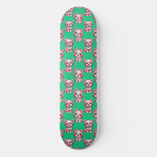 Skateboard Chien rose Motif design - Vert (Recto)
