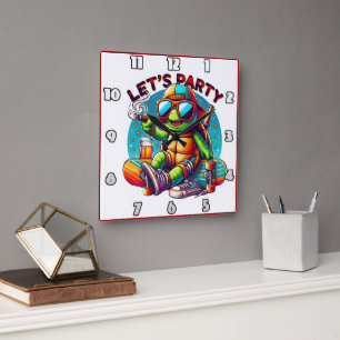 Skateboard chill vibes op schildpaddenfeest vierkante klok