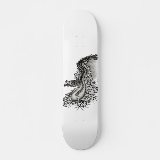 Skateboard Chine Dragon, noir et blanc Design en Tattoostyl (Devant)