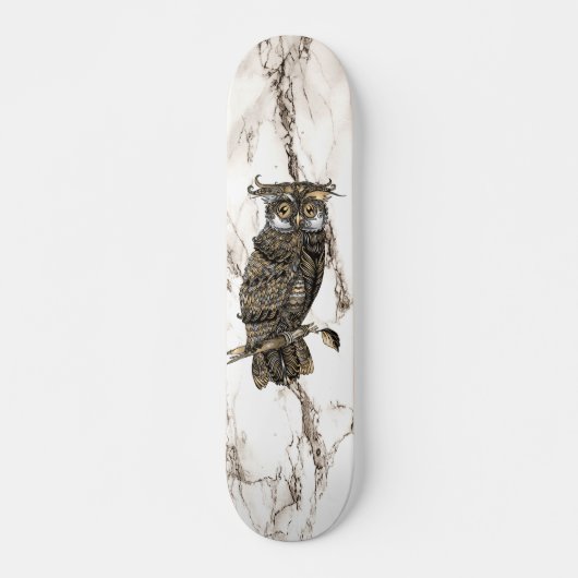 Skateboard Chouette camouflée sur marbre Brown (Devant)