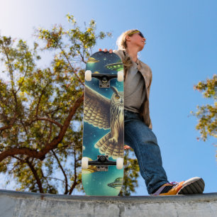 Skateboard Chouette cosmique - OVNI dans le ciel