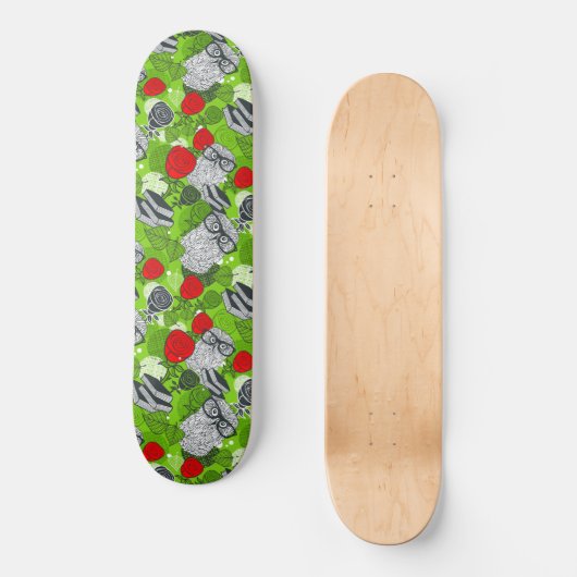 Skateboard Chouette en roses rouges (Recto)