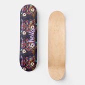 Skateboard Chouette florale impressionniste de Whimsical Pers (Recto)
