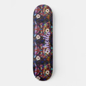 Skateboard Chouette florale impressionniste de Whimsical Pers (Recto)