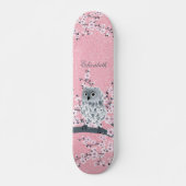 Skateboard Chouette mignonne cerise fleur rose Parties scinti (Devant)