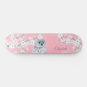 Skateboard Chouette Parties scintillant rose cerisier fleurs  (Horz)