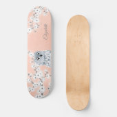 Skateboard Chouette Rose Parties scintillant or Cerisier Fleu (Recto)