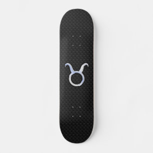 Skateboard Chrome Like Taurus Zodiac Sign on Black Snake Skin