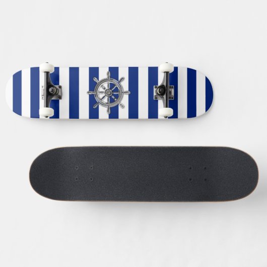 Skateboard Chrome Like Wheel on Nautical Stripes (Horz)