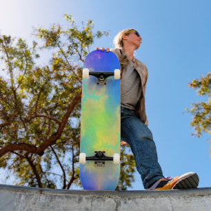 Skateboard Ciel bleu et boulons de foudre jaune doré