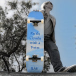 Skateboard Ciel bleu partiellement nuageux avec une photo tor<br><div class="desc">Ciel bleu et un tourbillon de nuages blancs est un design photographique Partiellement nuageux avec une torsion Peu importe le temps, Profitez de cette vue optimiste du ciel. Naturellement beau, ce skateboard peut être personnalisé avec Initiales et avec votre propre texte customisé. Le ciel est la limite. Cette image est...</div>